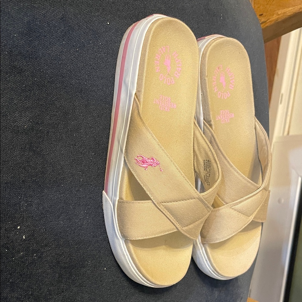 Polo by Ralph Lauren Beige Sandals with Pink Accents